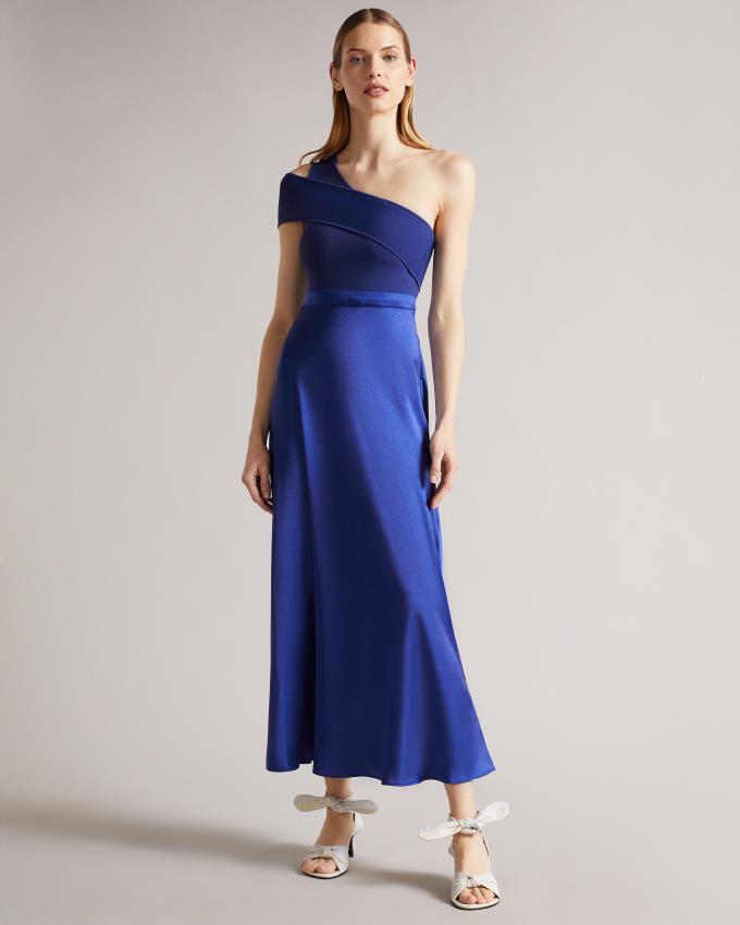 Peignoir Ted Baker Asymmetric Knit Bodice With Satin Bleu Foncé Femme | ECJ-73396680